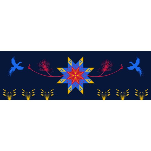 Prairie Star quilt design with birds, pine, and wheat