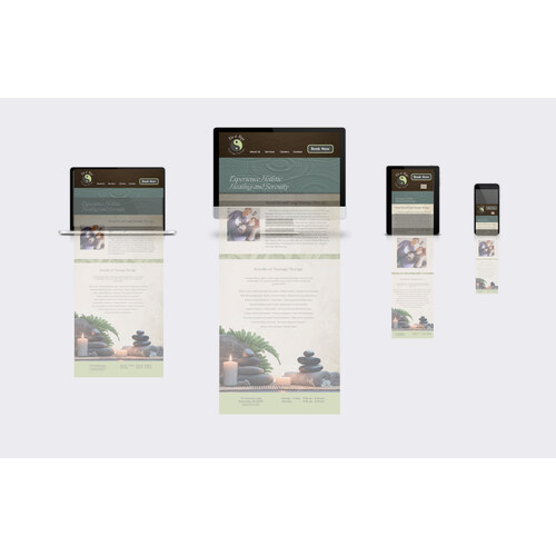Yin and Yang Massage Therapy responsive website shown on four devices